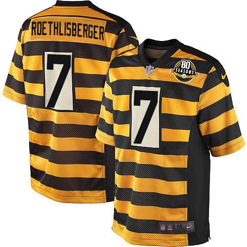 Youth Game Ben Roethlisberger 80th Anniversary Nike Jersey Gold/Black Alternate - #7 Throwback NFL Pittsburgh Steelers